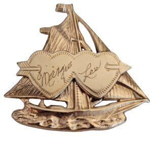 Gold Plated Vintage 1940s Souvenir Sweetheart Pin Sailboat Pin Brooch, M977